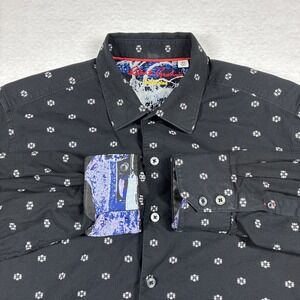 Robert Graham Exclusive Shirt Men's XL Black Geometric AOP Flip Cuff Button Up‎